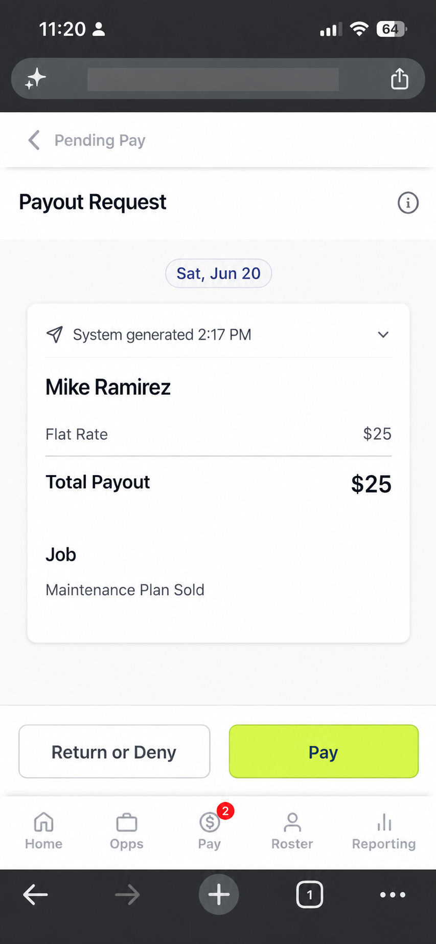 Admin payout request — Maintenance Plan Sold, system generated