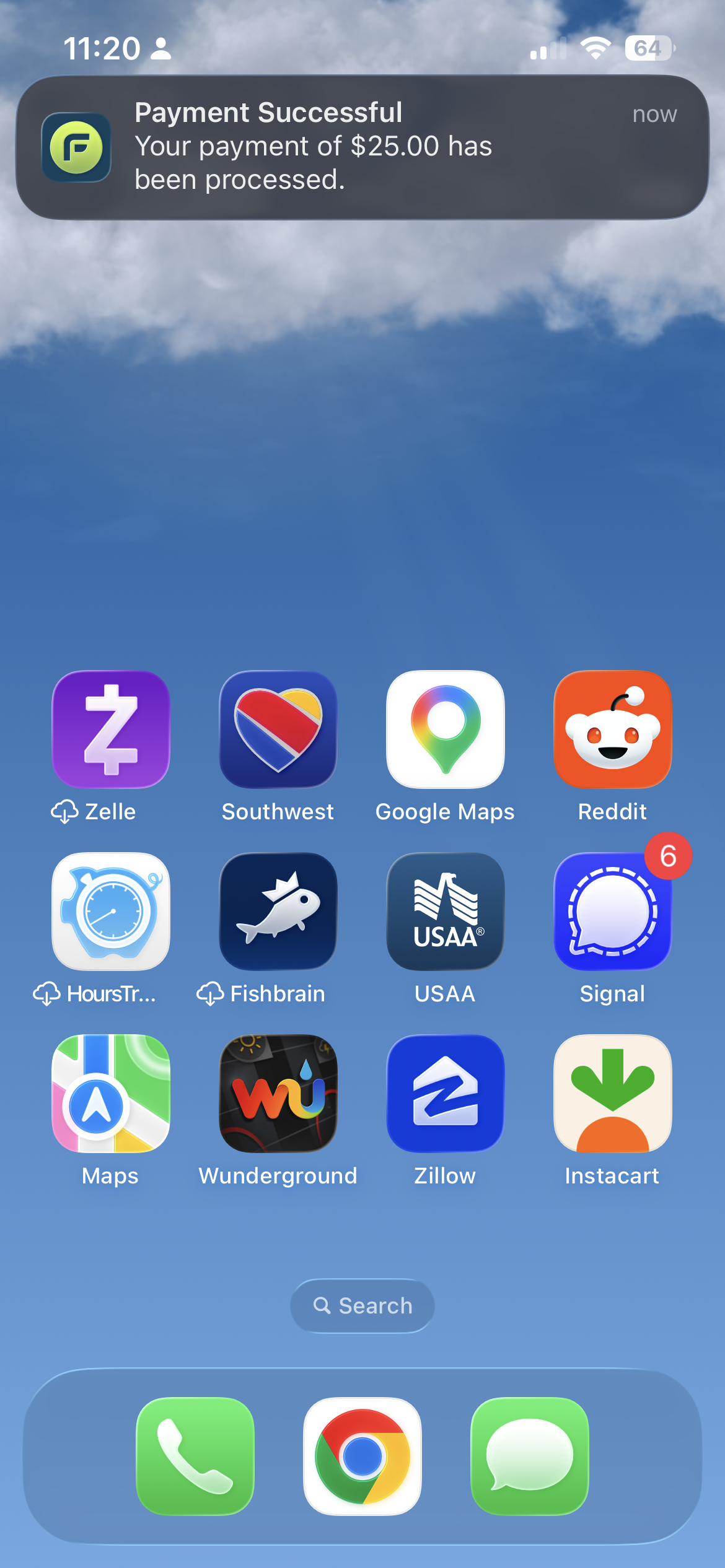 Tech receives push notification — Payment Successful